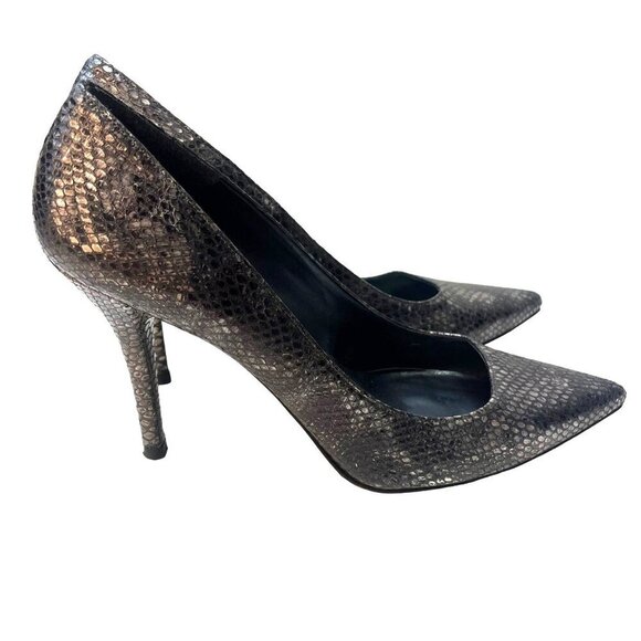 Stuart Weitzman Silver Snake Leather Heels Ladies Size 9,2 M Point Toe High Heel - Picture 10 of 12